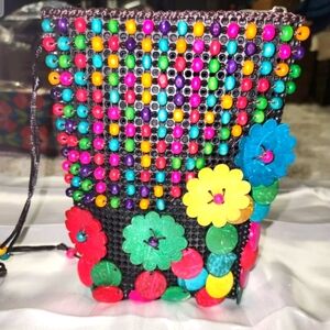 Robin Ruth Bright Colorful Rasta Bead Crossbody Bag Purse Jamaica